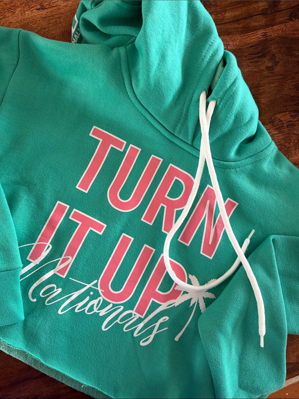 Girls Hip Hop Teal "Turn It Up" Graphic Crop Hoodie - size 7/8 NWOT